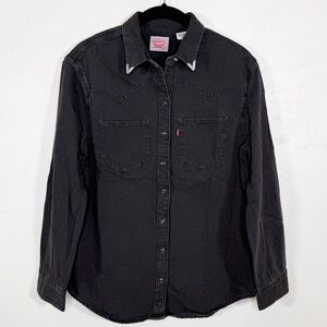 Levi's® Premium Teodora 100% Cotton Denim Metal Tipped Snap Front Western Shirt